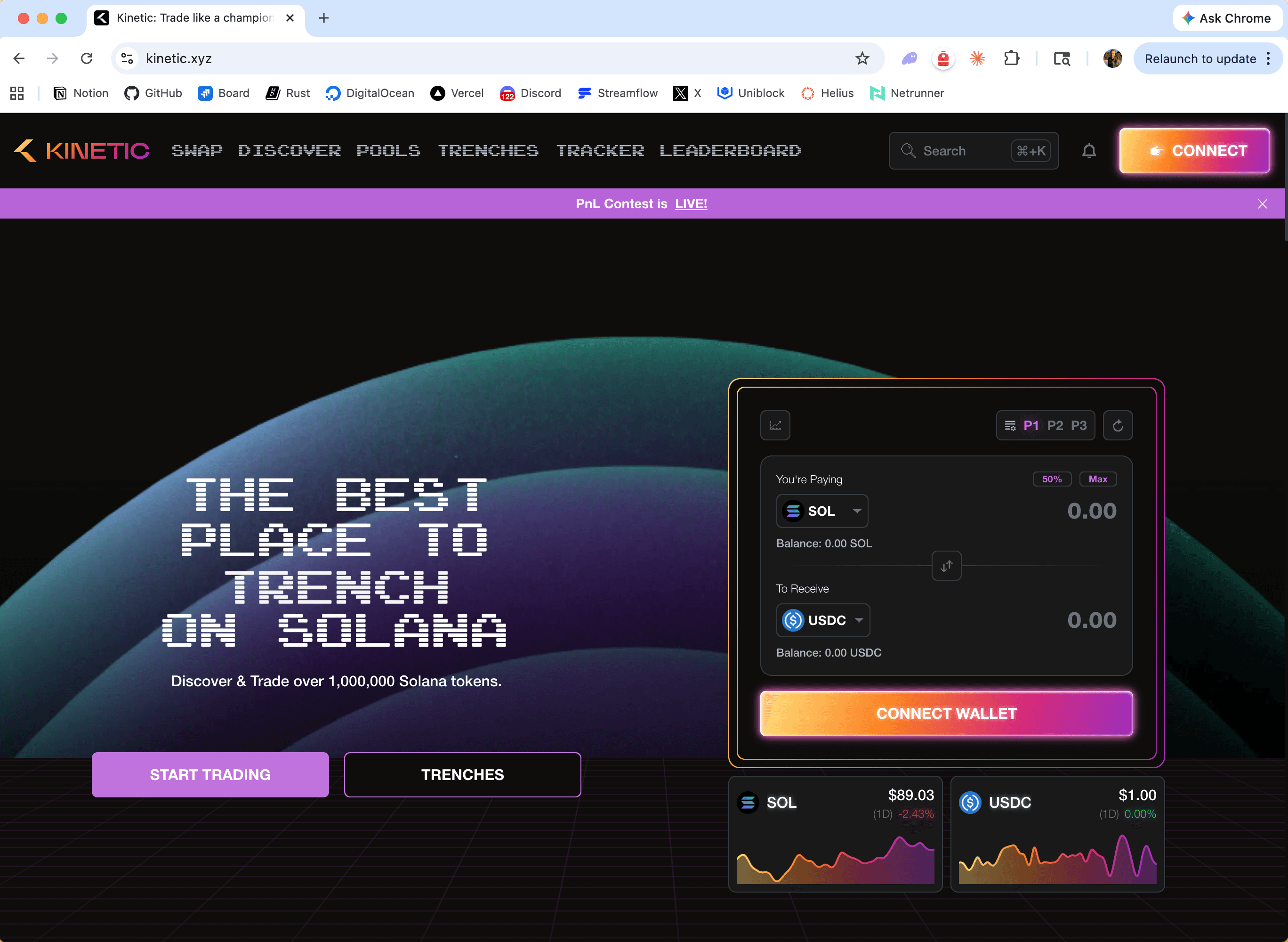 Kinetic — Solana DEX swap interface