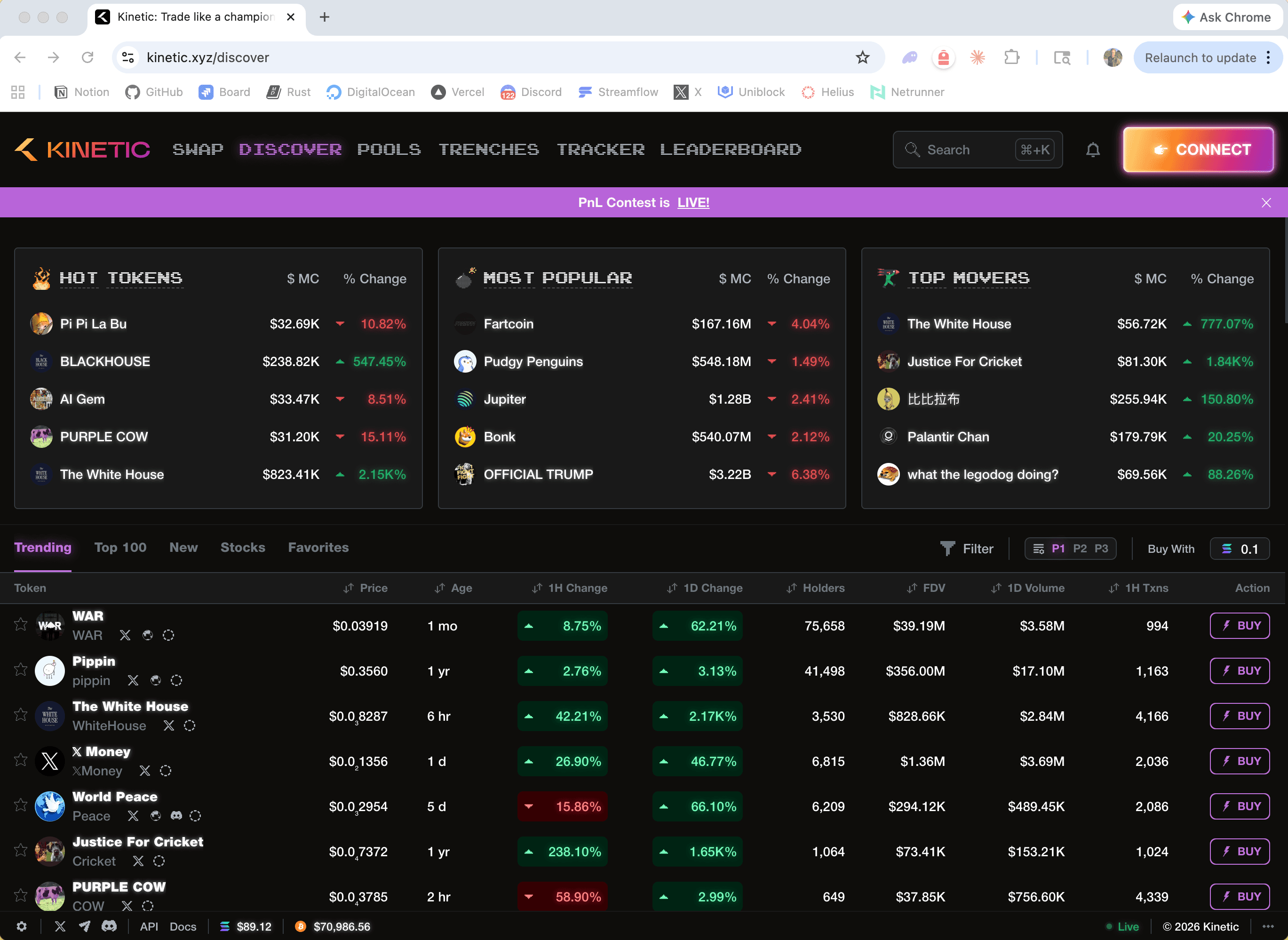 Kinetic — token discovery and trending markets